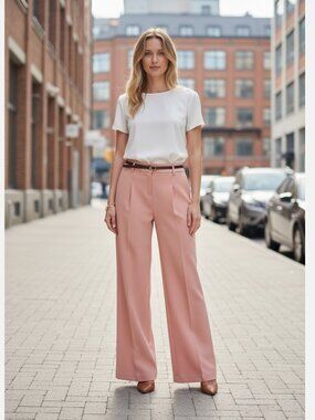 NWT $129 BCBG Womens Wide Leg Pleat Front Belted Trouser Suit Pant SZ-10